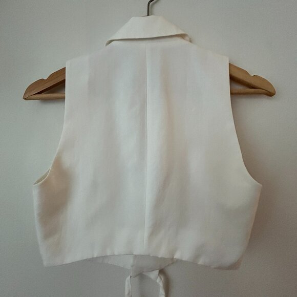 Zara Linen Blend Tailored Vest in Oyster White, Size XS - Picture 6 of 9